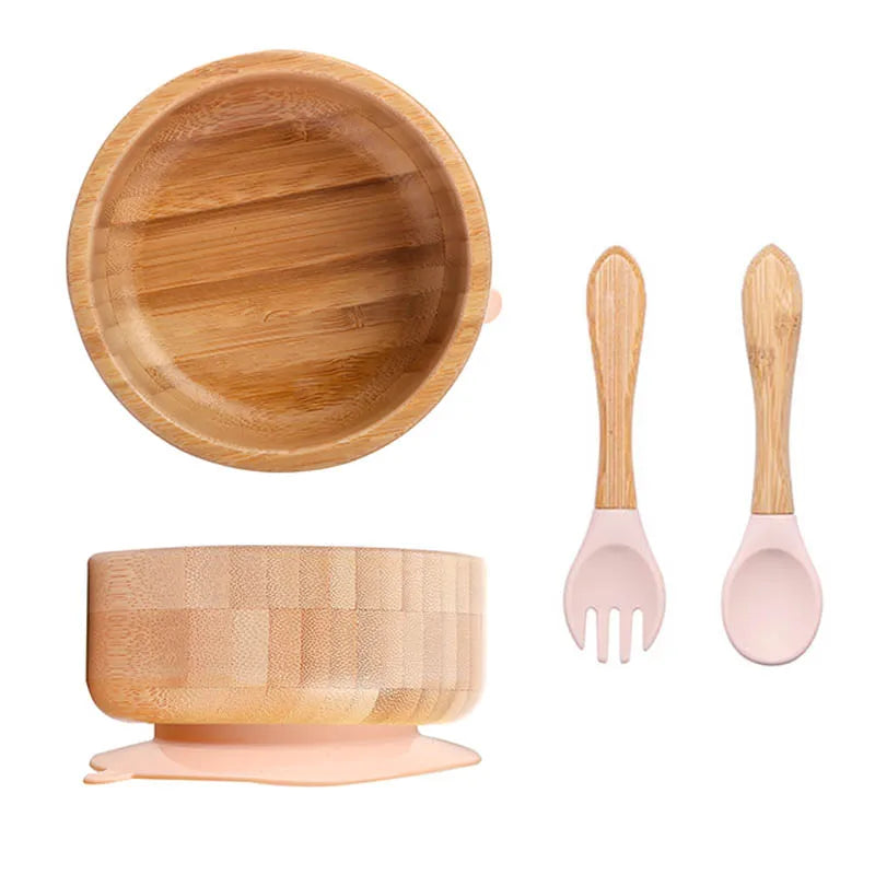 BOOMET Wooden Baby Bowl Set – Suction Plate with Fork & Spoon