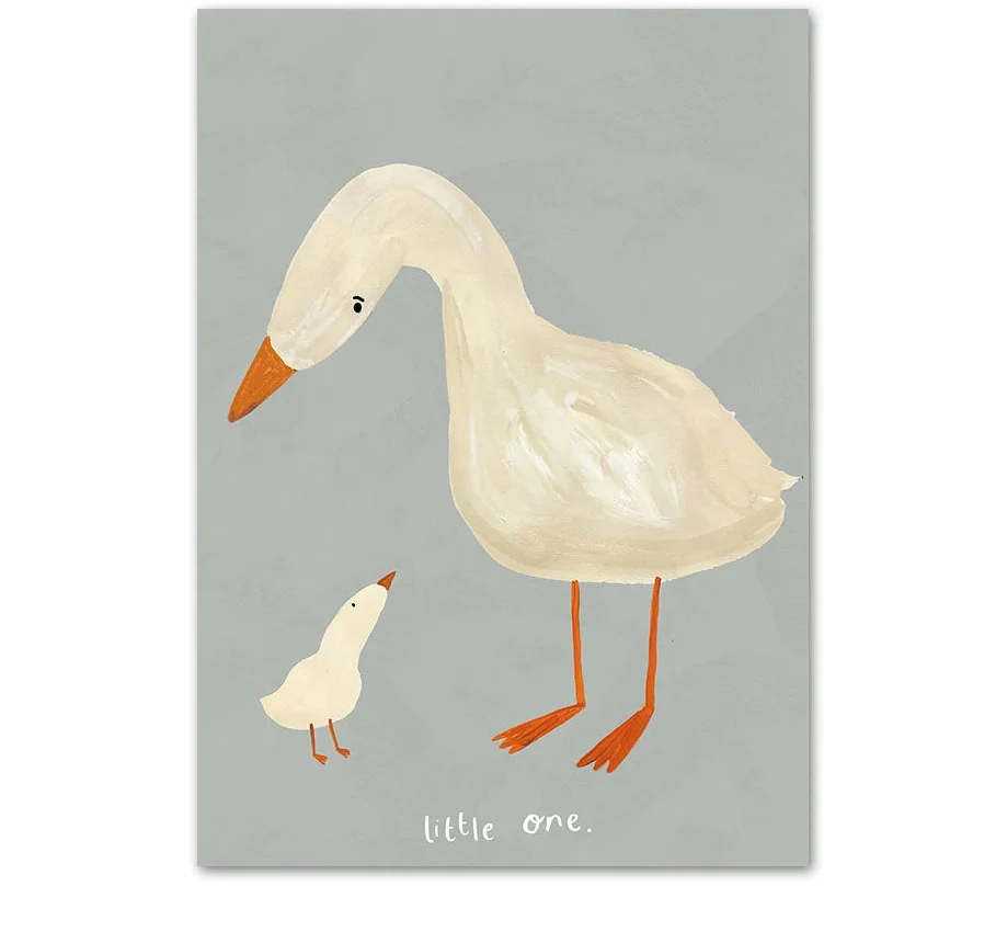 Boho Cartoon Animal Wall Art – Rabbit, Mouse & Goose Nursery Prints