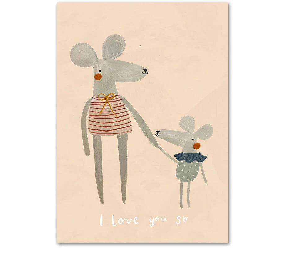 Boho Cartoon Animal Wall Art – Rabbit, Mouse & Goose Nursery Prints