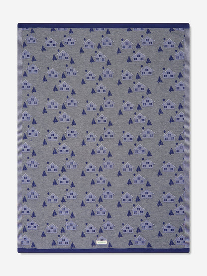 The Bonnie Mob Baby Boys Fawn Cabin Knit Shawl in Blue