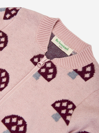 The Bonnie Mob Girls Mushroom Knit Cardigan in Pink