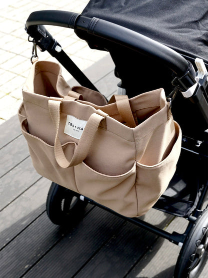 Tiba + Marl Baby Canvas Pocket Tote in Beige (30cm)