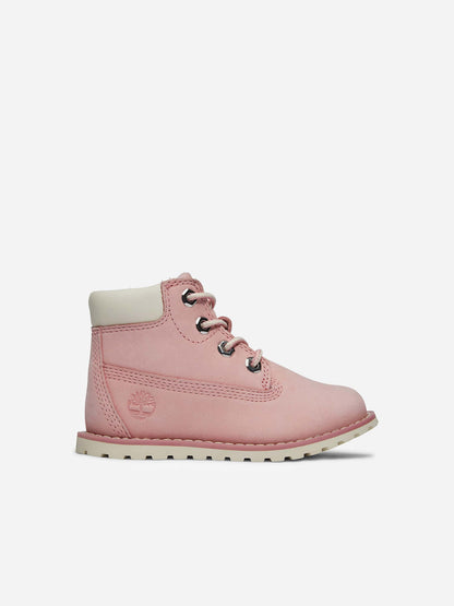 Timberland Girls Pokey Pine Mid Lace Up Boots with Zip in Pink