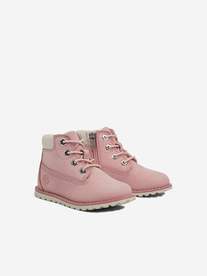 Timberland Girls Pokey Pine Mid Lace Up Boots with Zip in Pink