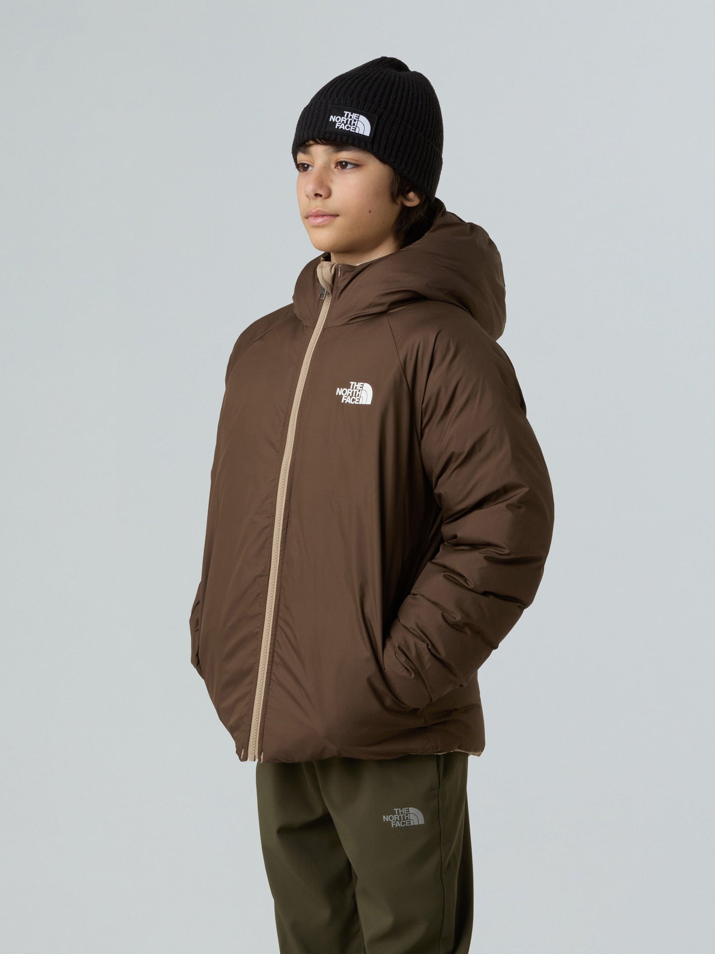 The North Face Boys Reversible Perrito Hooded Jacket in Brown