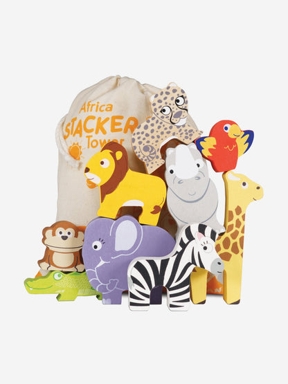 Le Toy Van Africa Stacking Animals & Bag-10 Piece (W:7 x D:2 x H:6cm)
