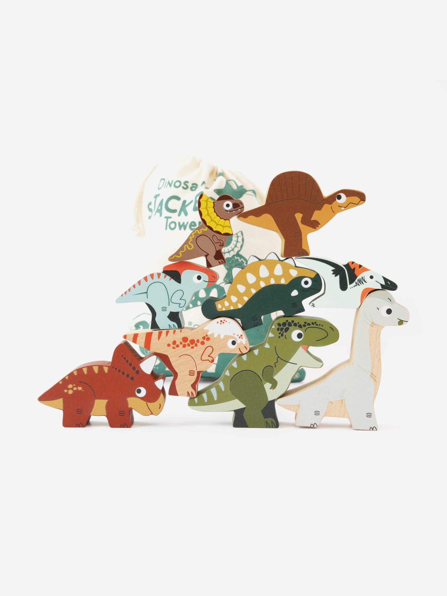 Le Toy Van Jurassic Stacking Dinosaurs & Bag-10 Piece (W:9.6 x D:3 x H:7cm)