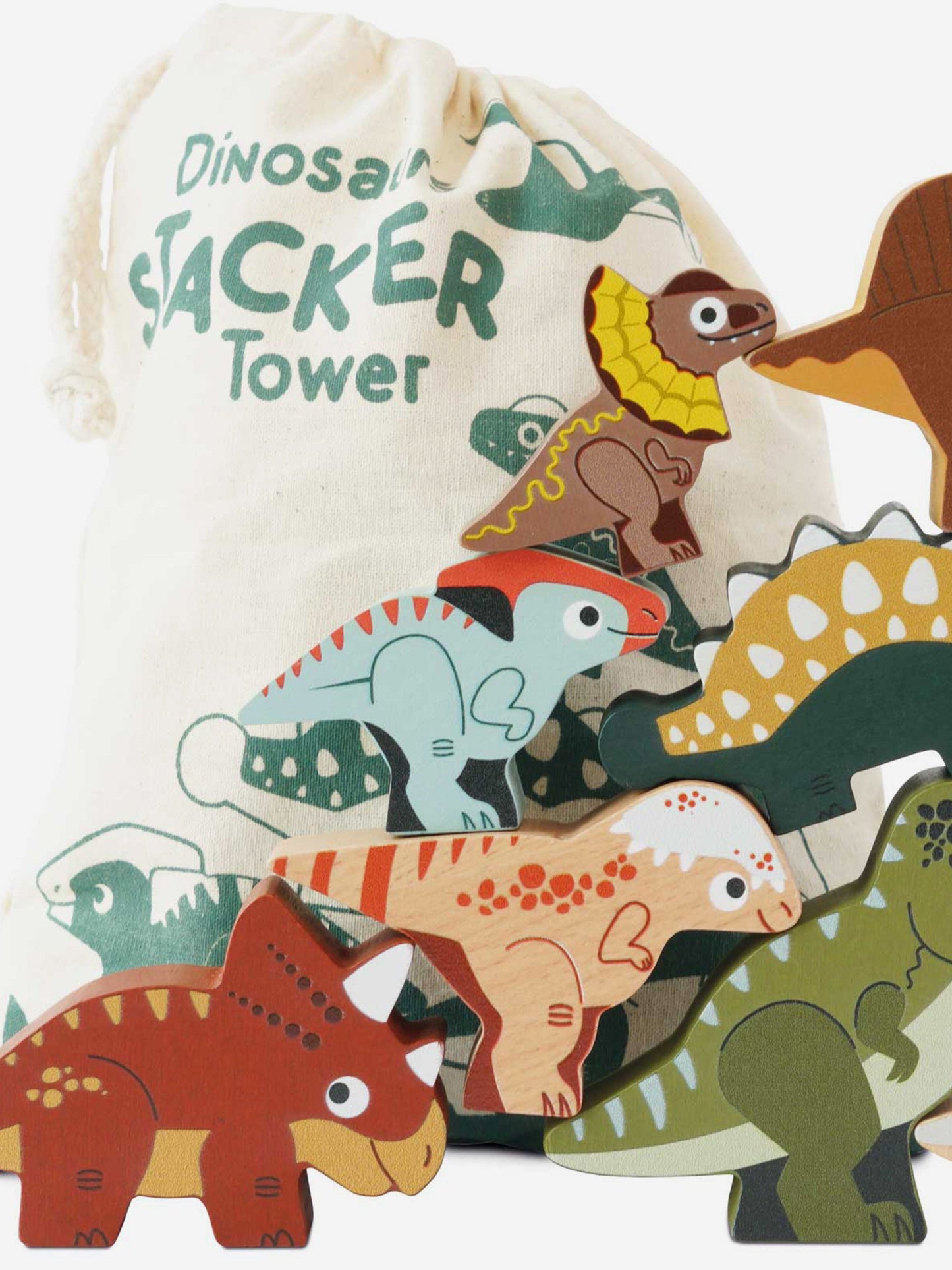 Le Toy Van Jurassic Stacking Dinosaurs & Bag-10 Piece (W:9.6 x D:3 x H:7cm)