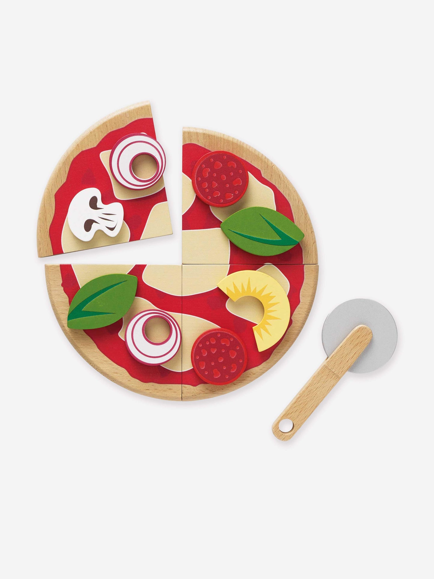 Le Toy Van Pizza & Toppings with Slice Cutter-13 Piece (W:20 x D:20 x H:2cm)