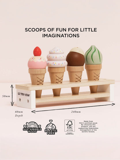 Le Toy Van Wooden Ice Cream Cones Set ( W:10cm D:10cm H:13.7cm)
