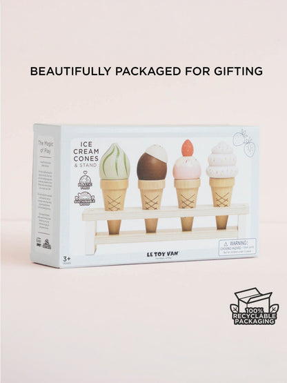 Le Toy Van Wooden Ice Cream Cones Set ( W:10cm D:10cm H:13.7cm)