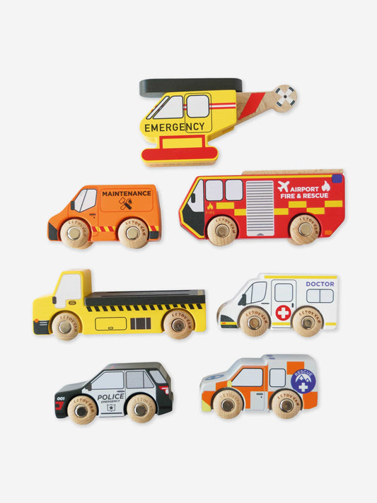 Le Toy Van Emergency Helicopter & Rescue Cars-7 Piece (W:12.3 x D:4 x H:5 cm)