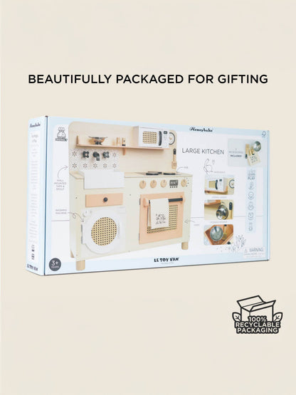 Le Toy Van Rattan Family Size Wooden Play Kitchen (W:84 x D:35 x H:81cm)