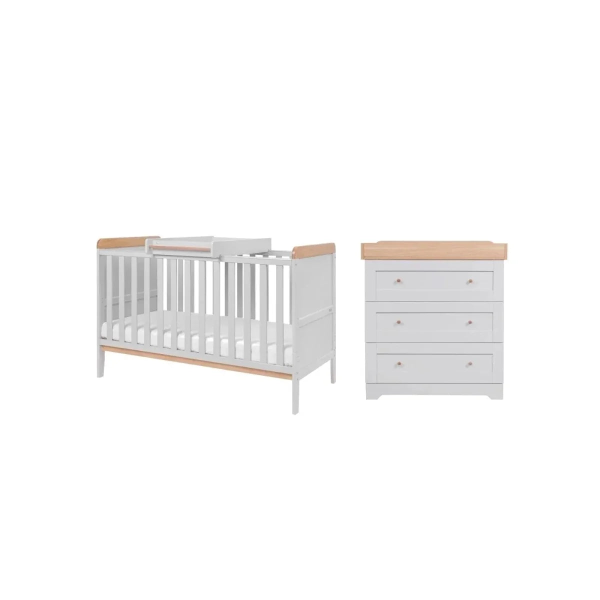 Tutti Bambini Rio 2 Piece Room Set with Deluxe Fibre Mattress - Dove Grey/Honey Oak