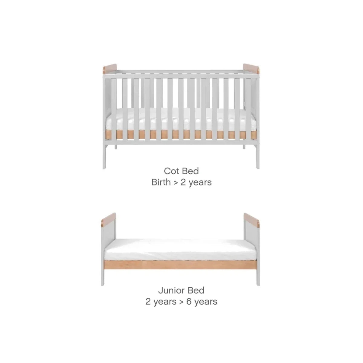 Tutti Bambini Rio 2 Piece Room Set with Deluxe Fibre Mattress - Dove Grey/Honey Oak