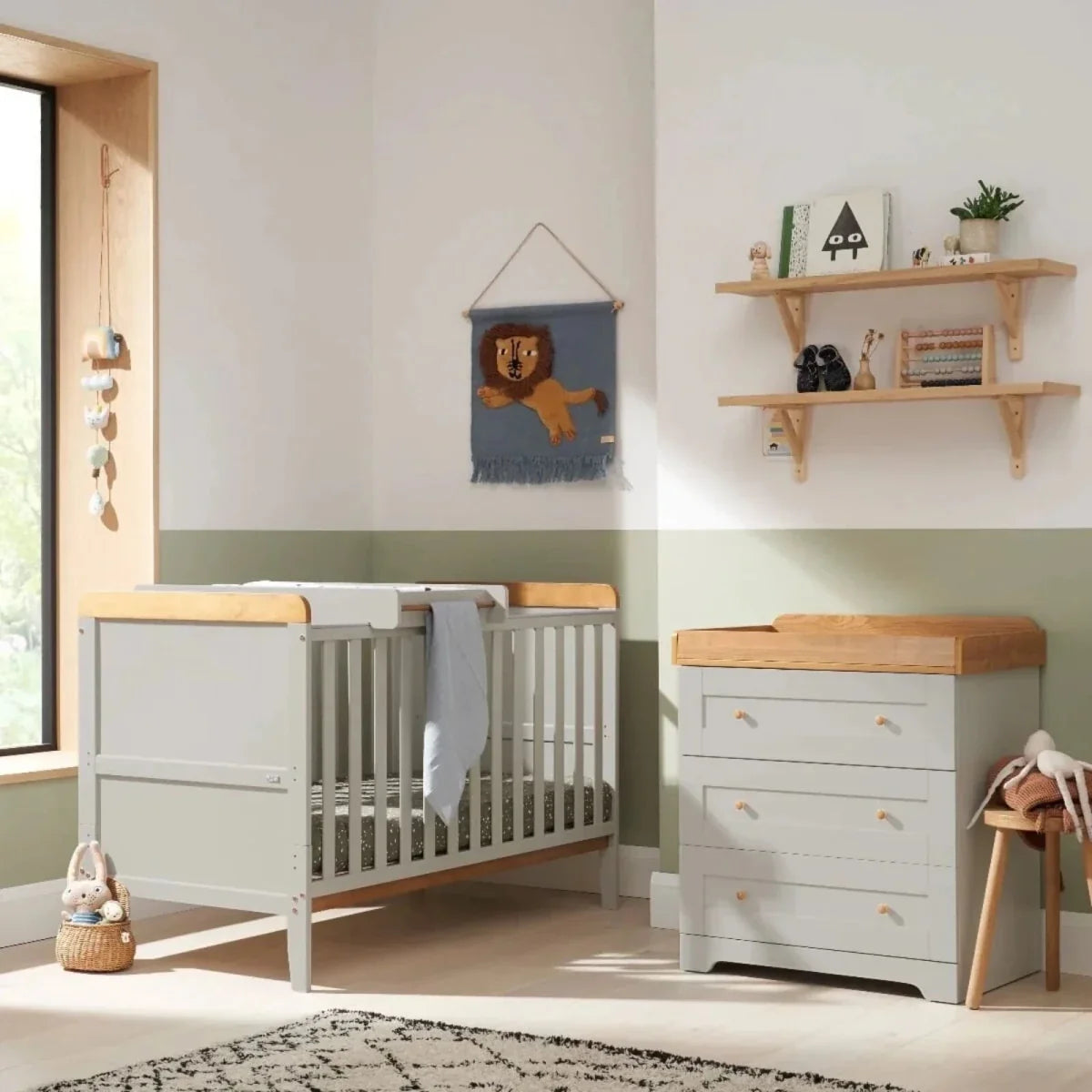 Tutti Bambini Rio 2 Piece Room Set with Sprung Mattress - Dove Grey/Honey Oak