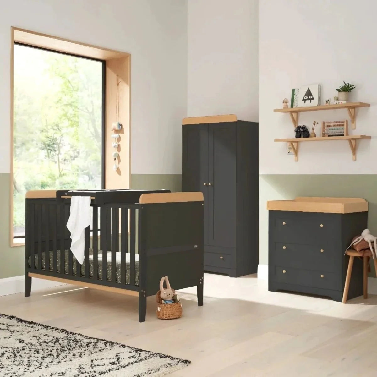 Tutti Bambini Rio 3 Piece Room Set with Sprung Mattress - Slate/Honey Oak