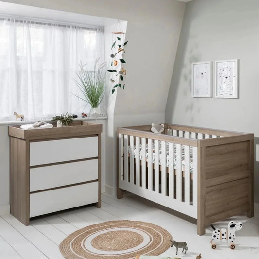Tutti Bambini Modena 2 Piece Room Set with Sprung Fibre Mattress - White/Oak