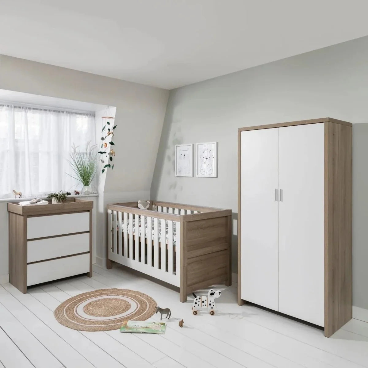 Tutti Bambini Modena 3 Piece Room Set with Pocket Sprung Mattress - White/Oak
