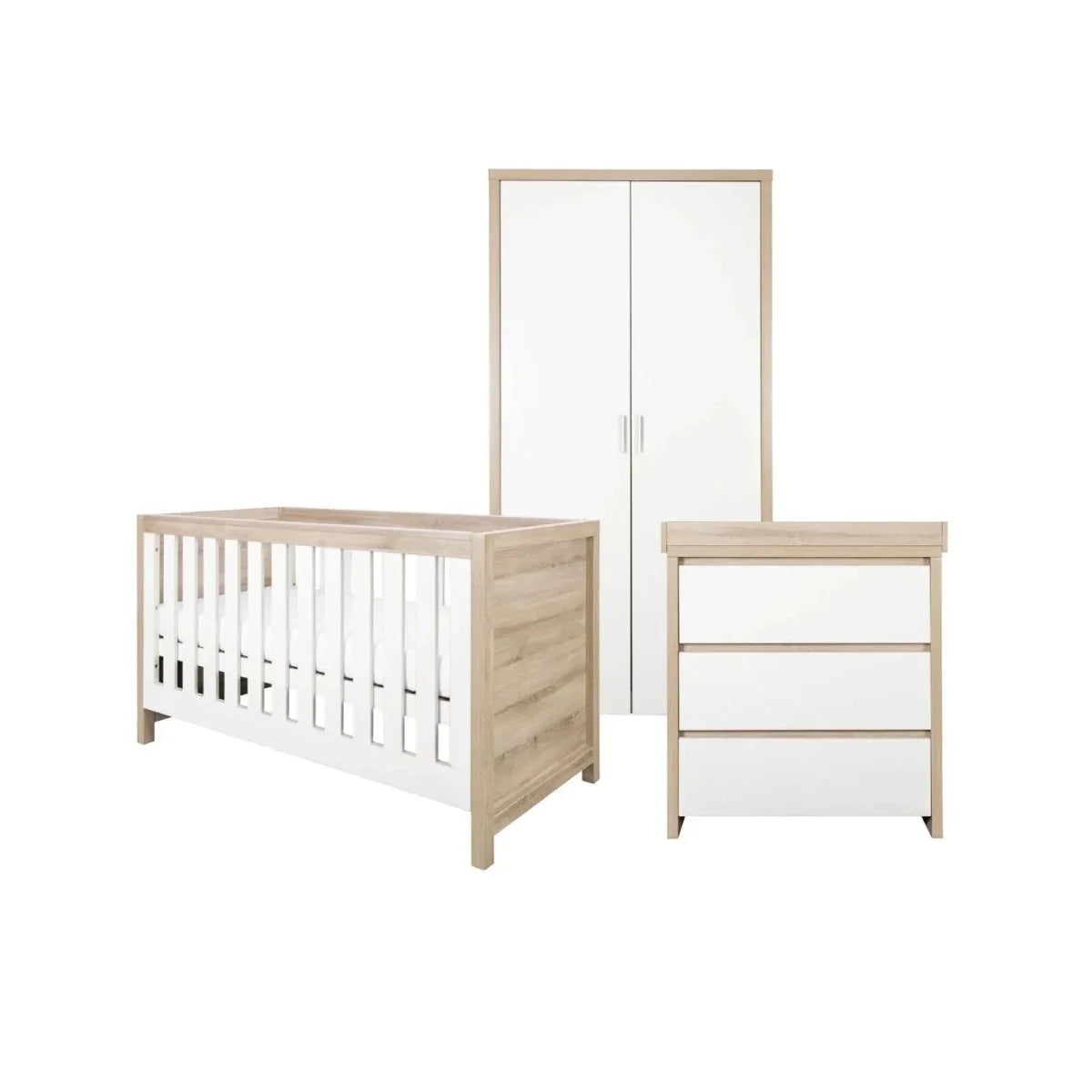 Tutti Bambini Modena 3 Piece Room Set with Pocket Sprung Mattress - White/Oak
