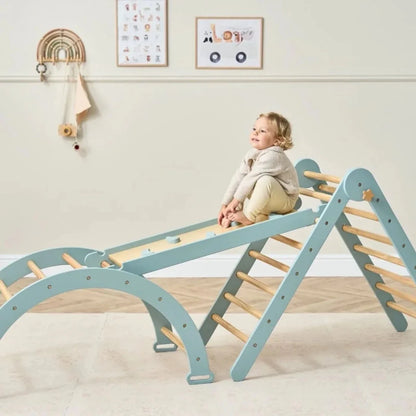 Tutti Bambini Scala Montessori 3-in-1 Pikler Climbing Frame with Climbing Wall - Ocean Stone