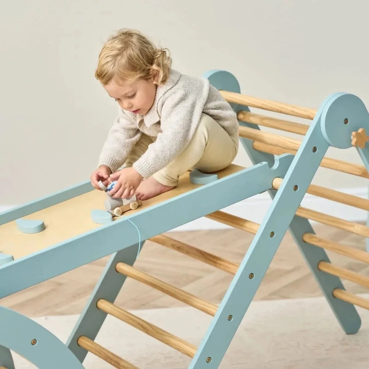 Tutti Bambini Scala Montessori 3-in-1 Pikler Climbing Frame with Climbing Wall - Ocean Stone