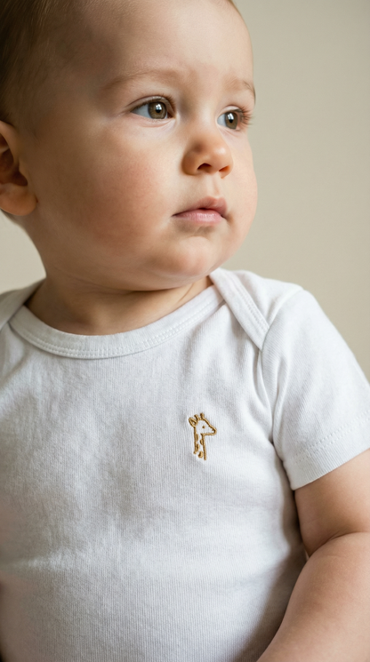 Giraffe Embroidered Organic Cotton Baby Bodysuit