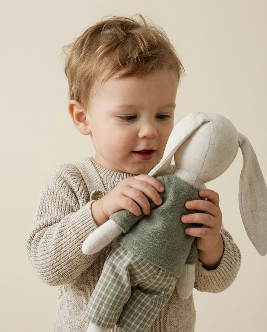 Classic Cotton Bunny Toy – Sage Green Outfit