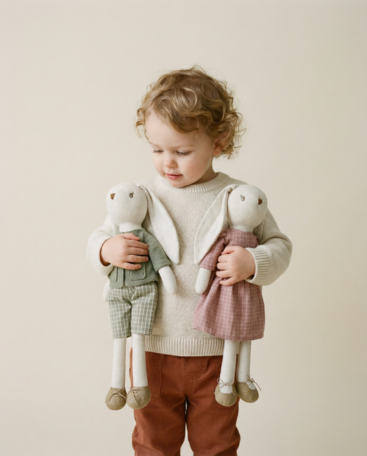 Classic Cotton Bunny Toy – Sage Green Outfit
