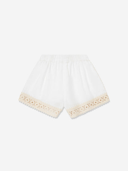 Zimmermann Girls Wylie Trimmed Shorts in Ivory