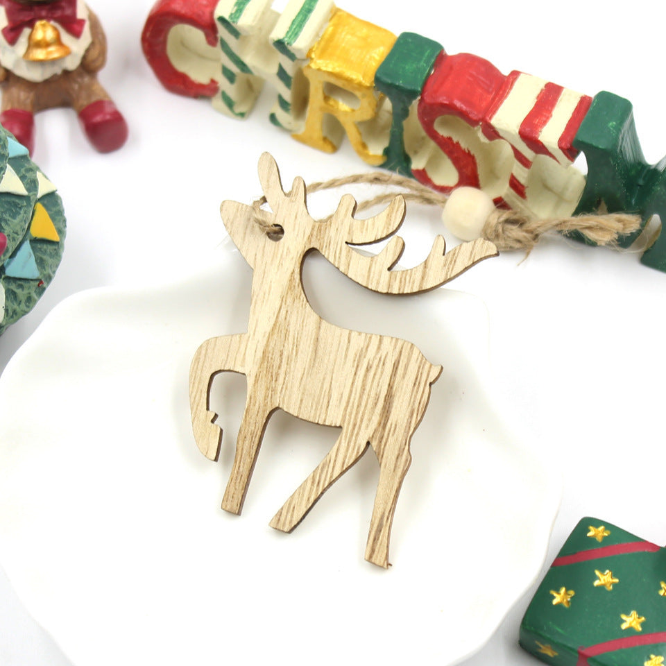Pendentif décoratif en bois en forme de flocon de neige et d'élan pour Noël