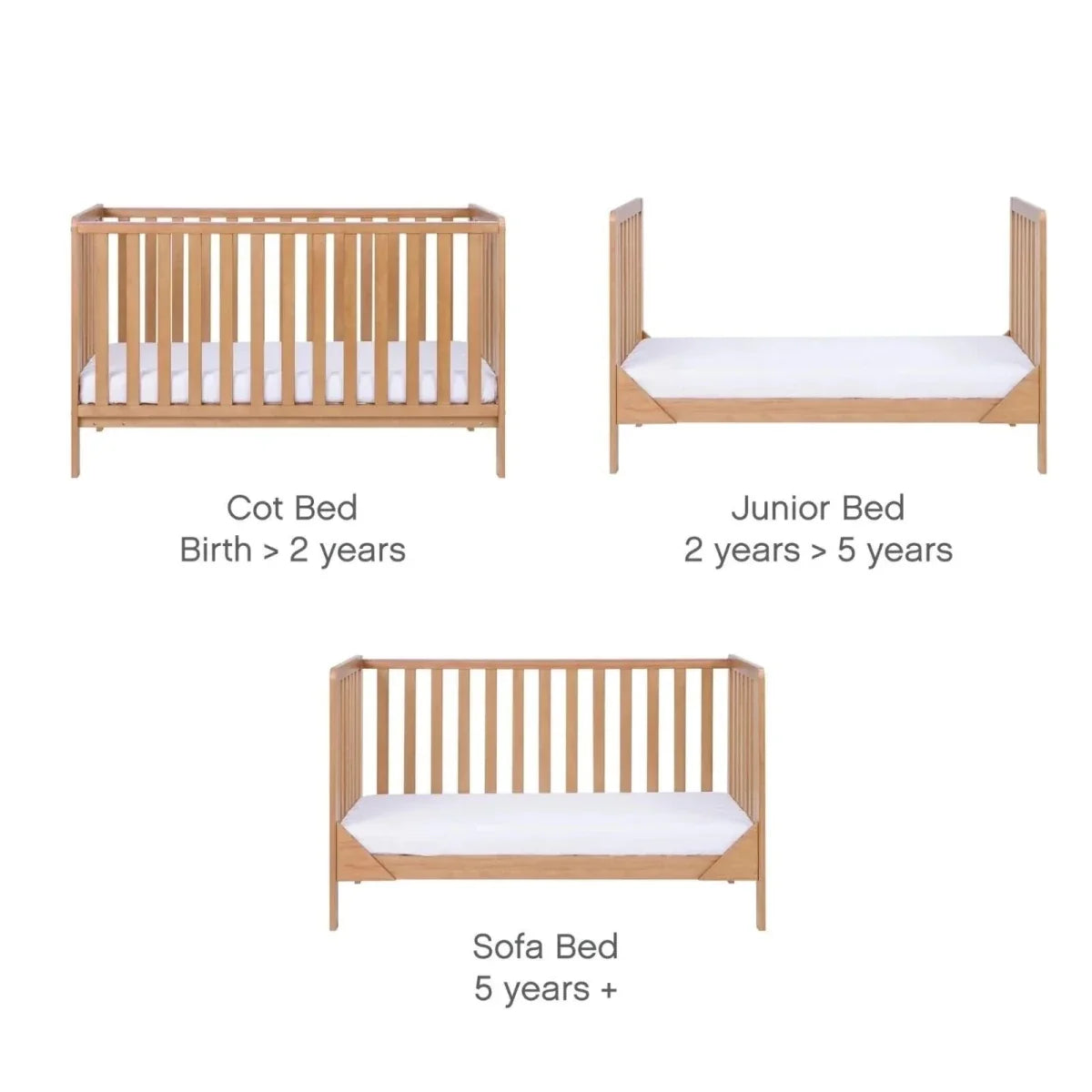 Tutti Bambini Malmo Cot Bed with Rio 2 pcs Furniture Set - Dove Grey/Honey Oak