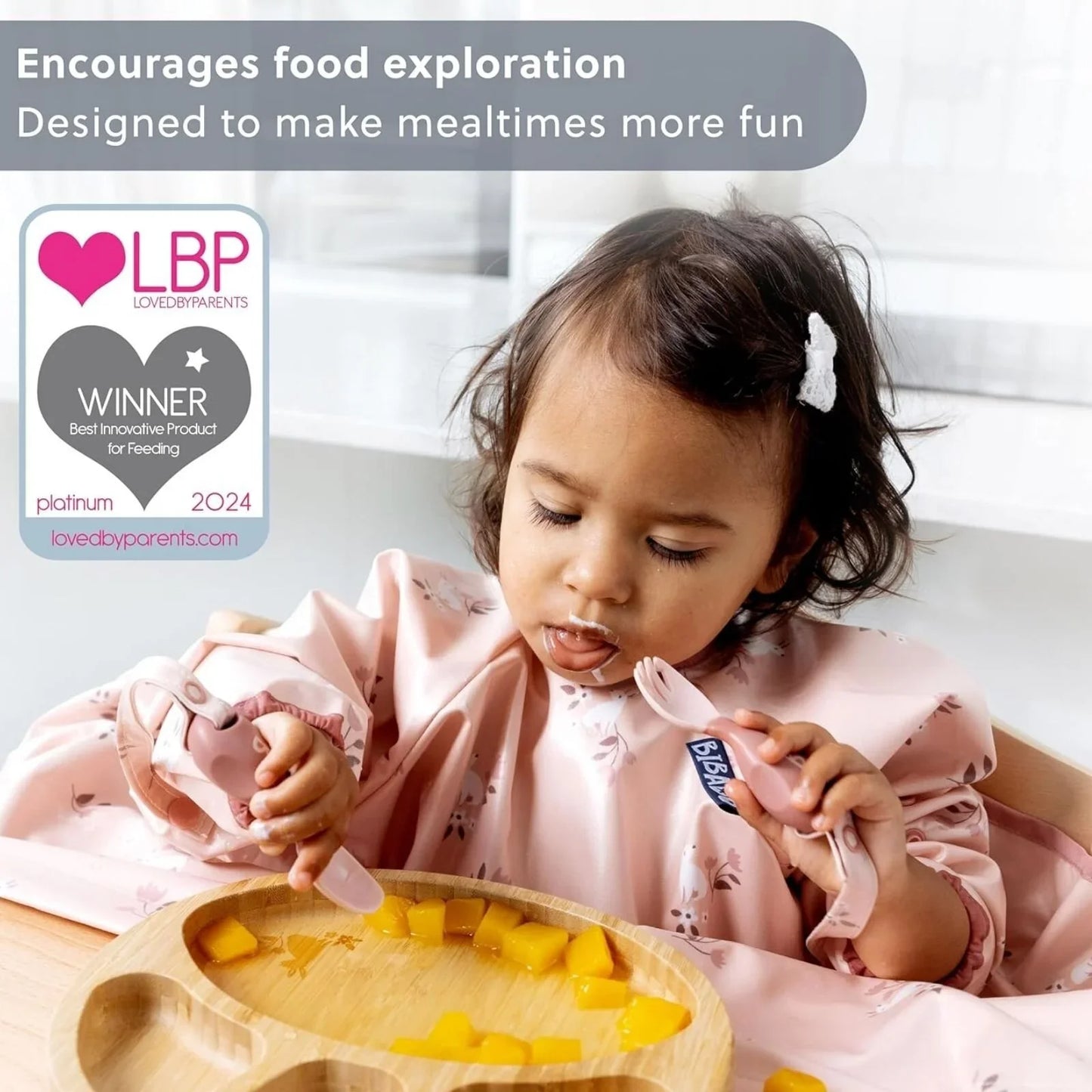 Ensemble de couverts de sevrage Bibado Handi, 6 mois et plus, lot de 2 - Fauve