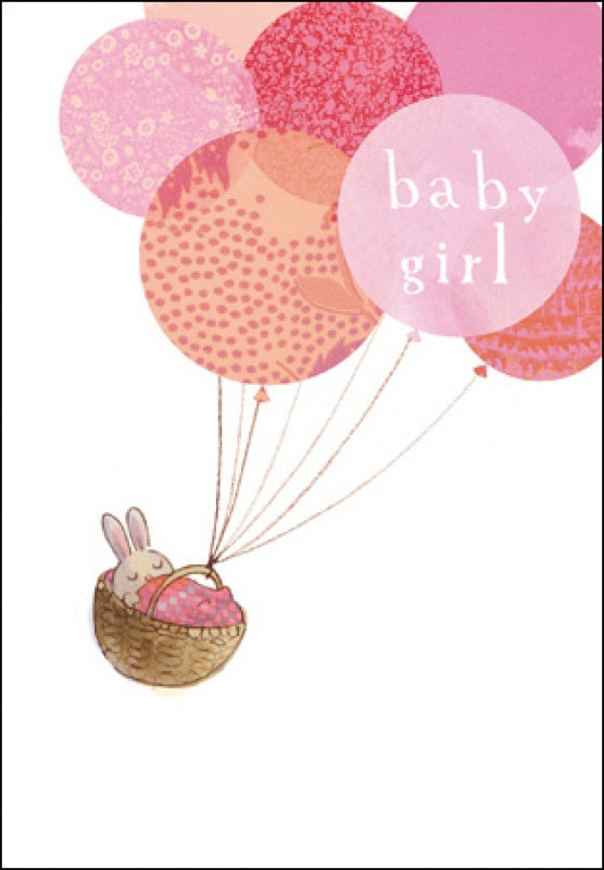 New Baby Card - Pink balloons and Basket
