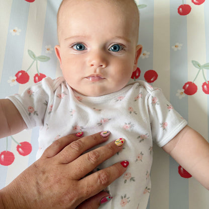 Anti-Roll Wedge Baby Changing Mat - Cherry Stripe