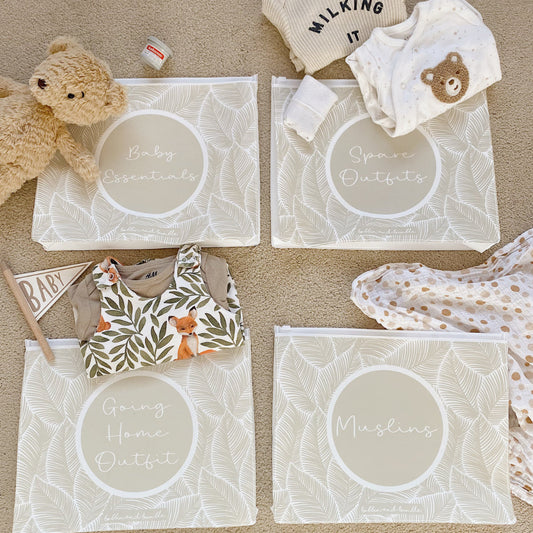 Maternity Hospital Bag Organisers - Beige Leaf | Set of 10