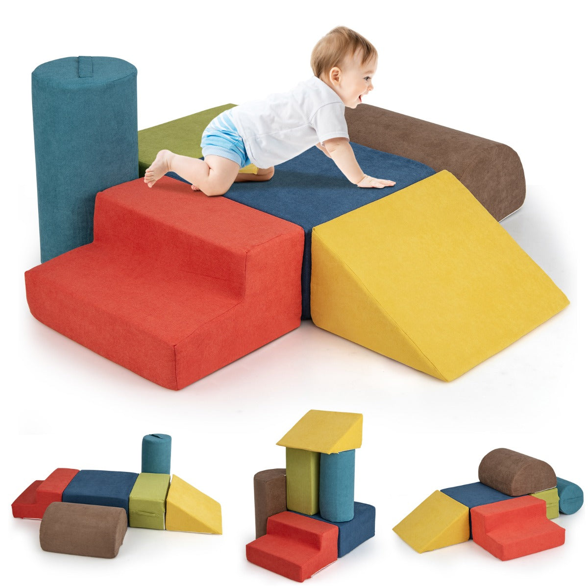 6-Piece Baby Climbing Blocks with Skin-Friendly Chenille Fabric-Grey