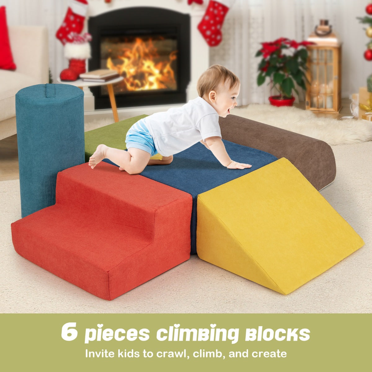 6-Piece Baby Climbing Blocks with Skin-Friendly Chenille Fabric-Grey