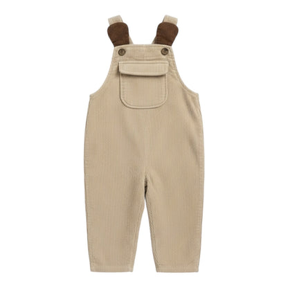 Beige Corduroy Dungarees with Bear Ear Detail - The Little Hive