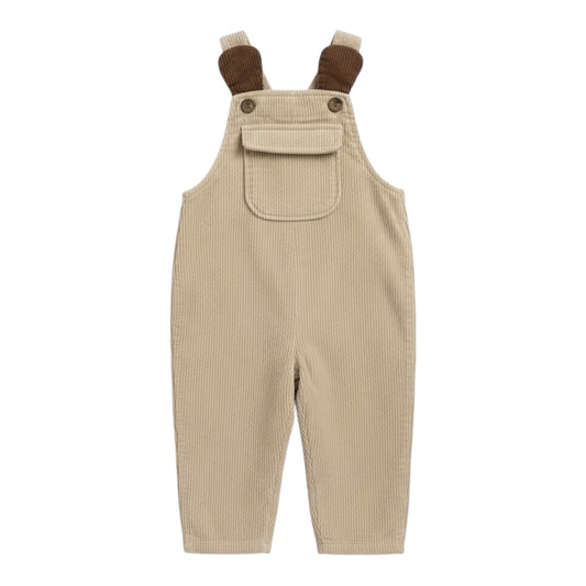 Beige Corduroy Dungarees with Bear Ear Detail - The Little Hive