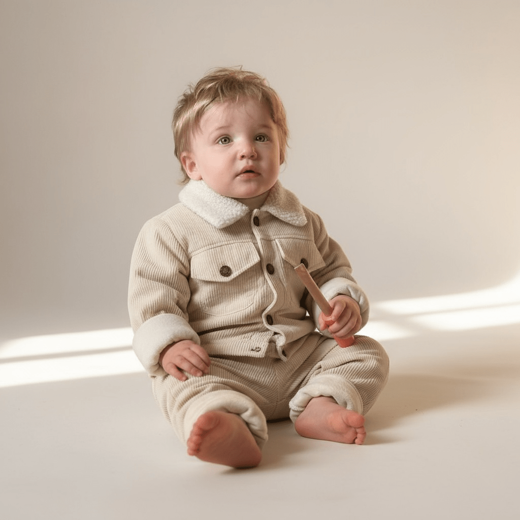 Beige Corduroy Jacket with Faux Shearling Lining - The Little Hive
