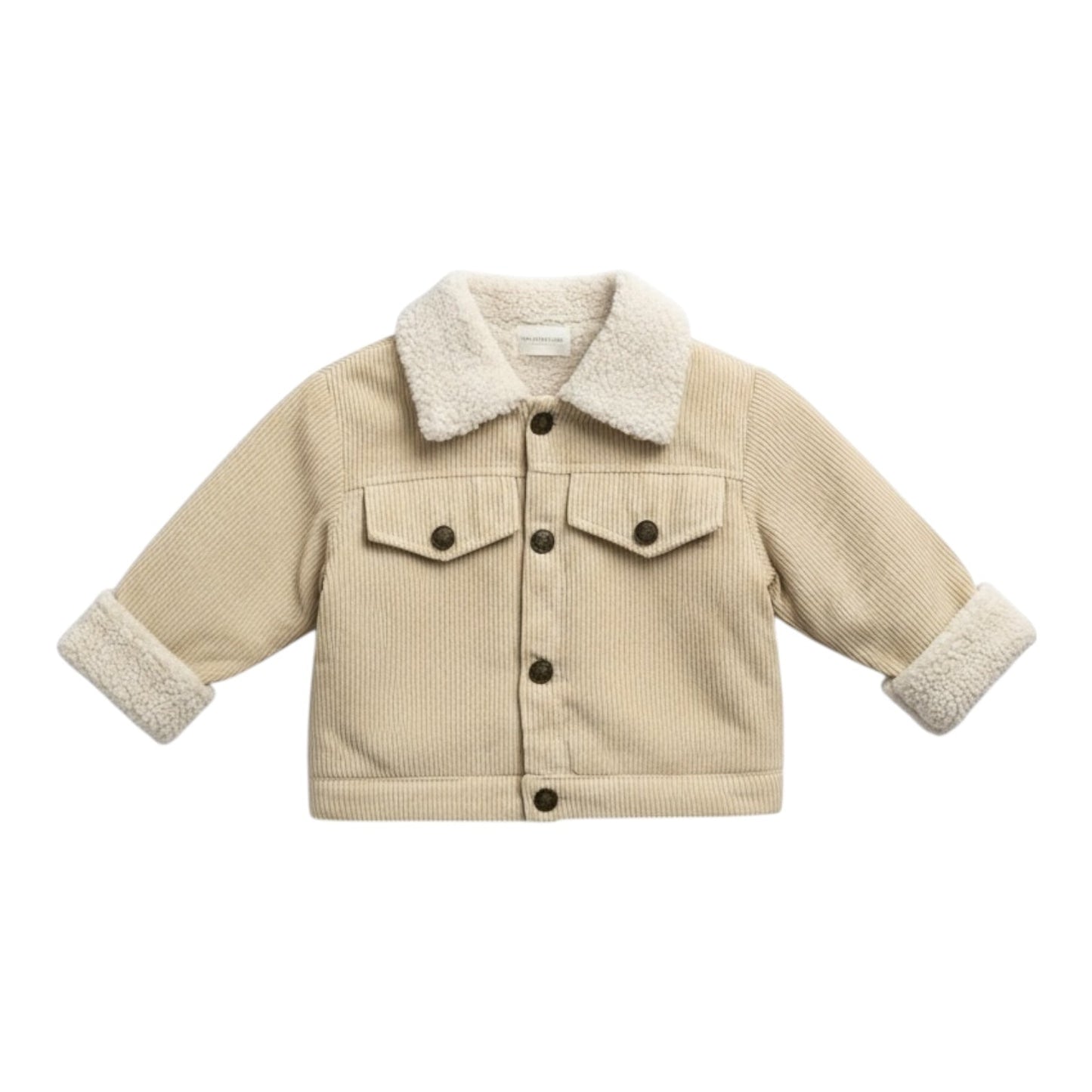Beige Corduroy Jacket with Faux Shearling Lining - The Little Hive