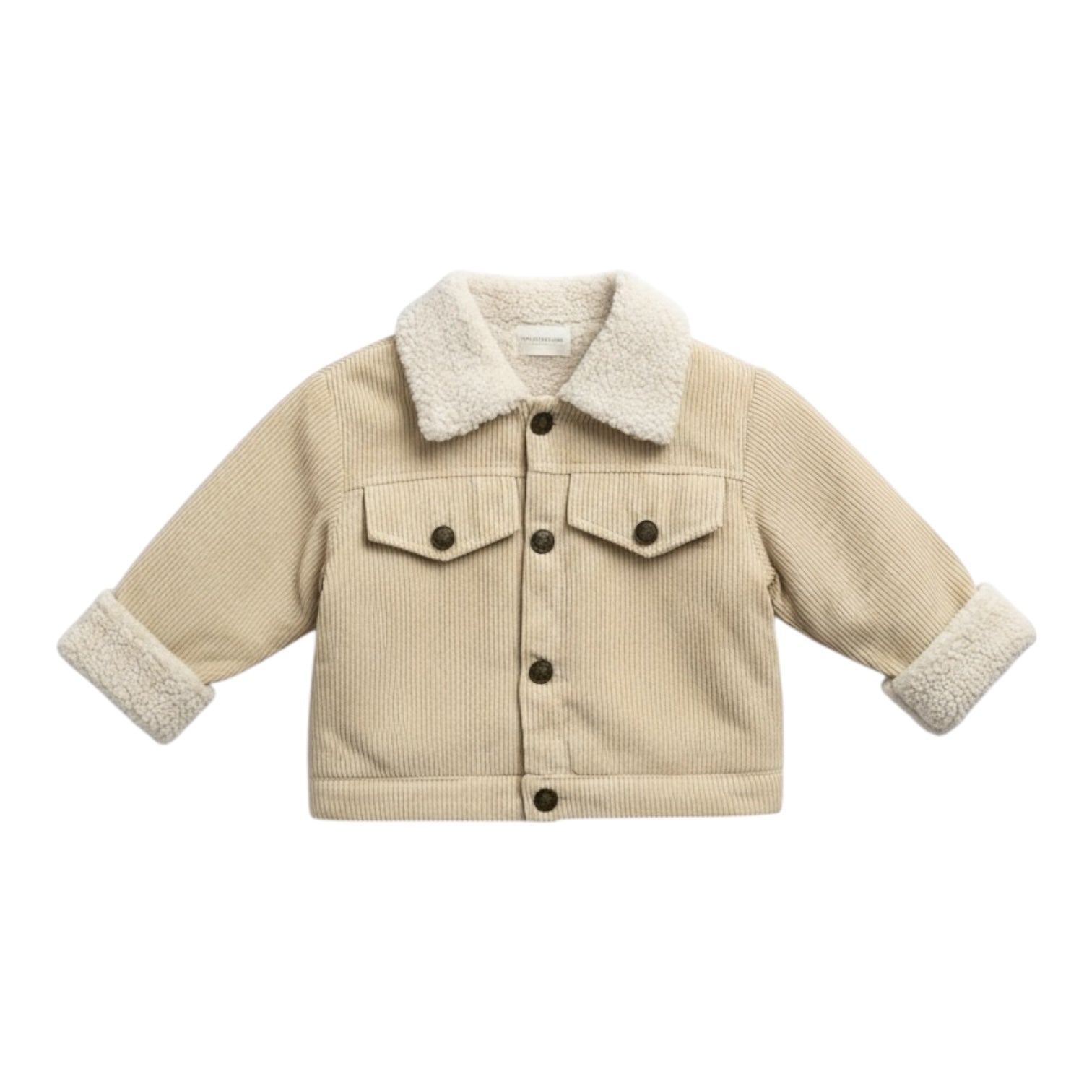 Beige Corduroy Jacket with Faux Shearling Lining - The Little Hive