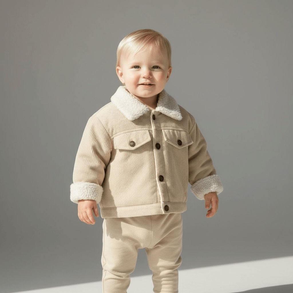 Beige Corduroy Jacket with Faux Shearling Lining - The Little Hive
