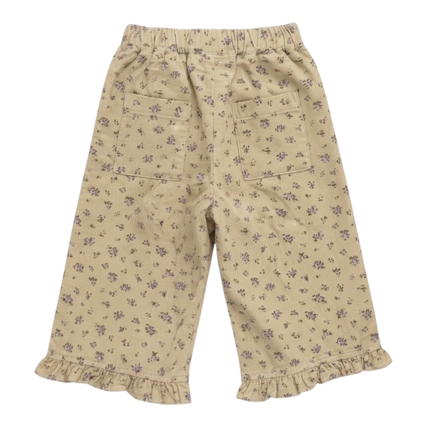 Beige Floral Corduroy Ruffle Hem Trousers - The Little Hive