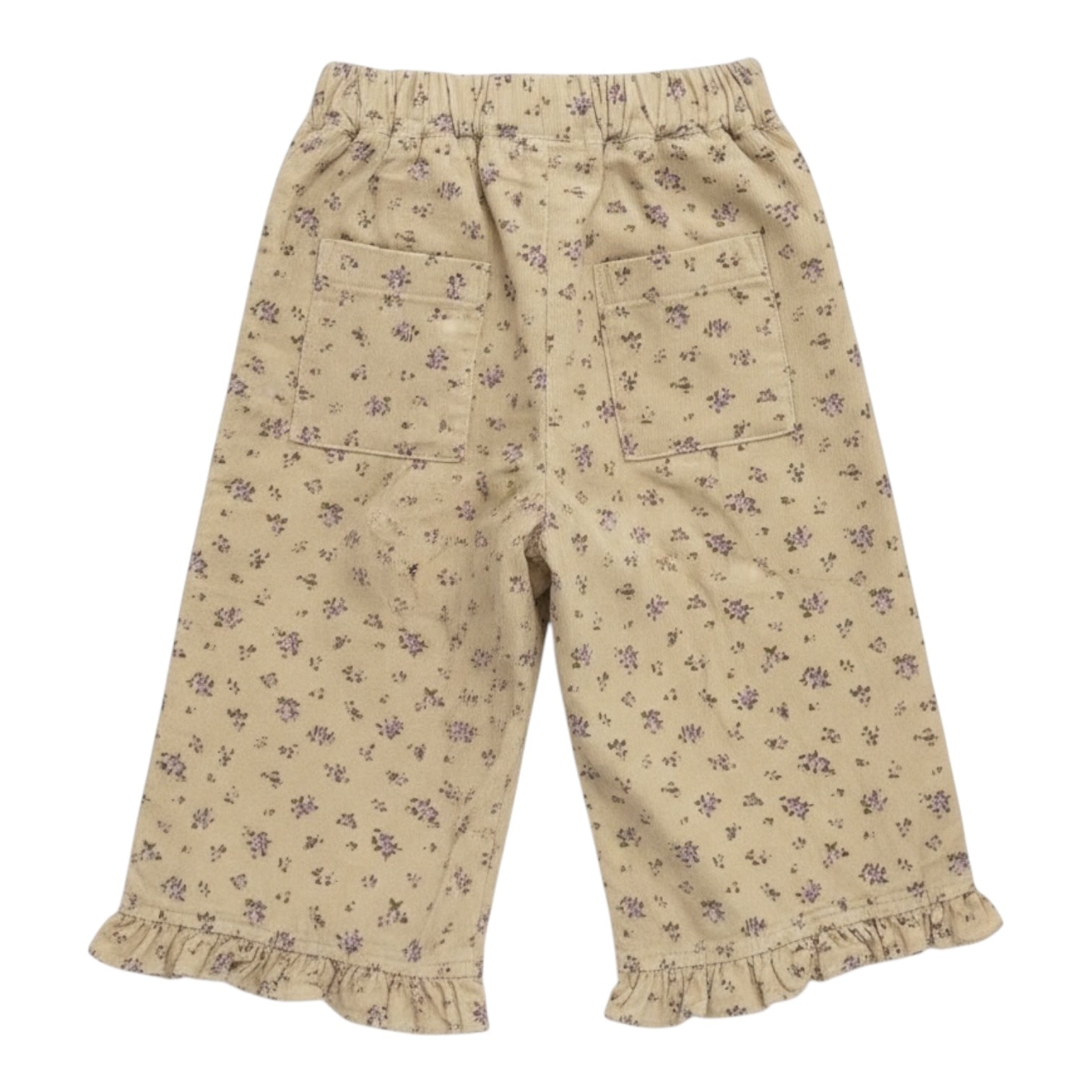 Beige Floral Corduroy Ruffle Hem Trousers - The Little Hive