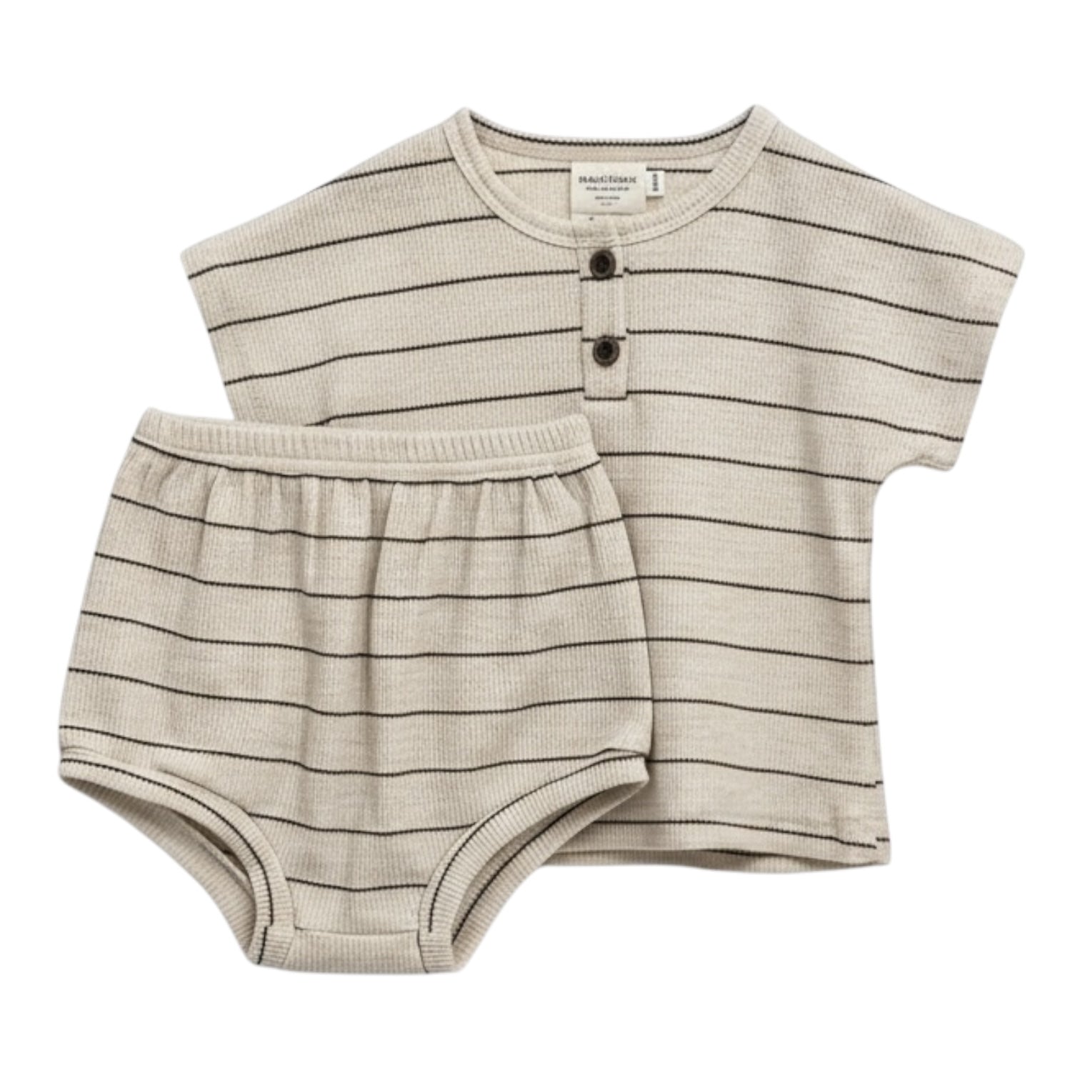 Beige Stripe Short Sleeve Top & Bloomer Set - The Little Hive