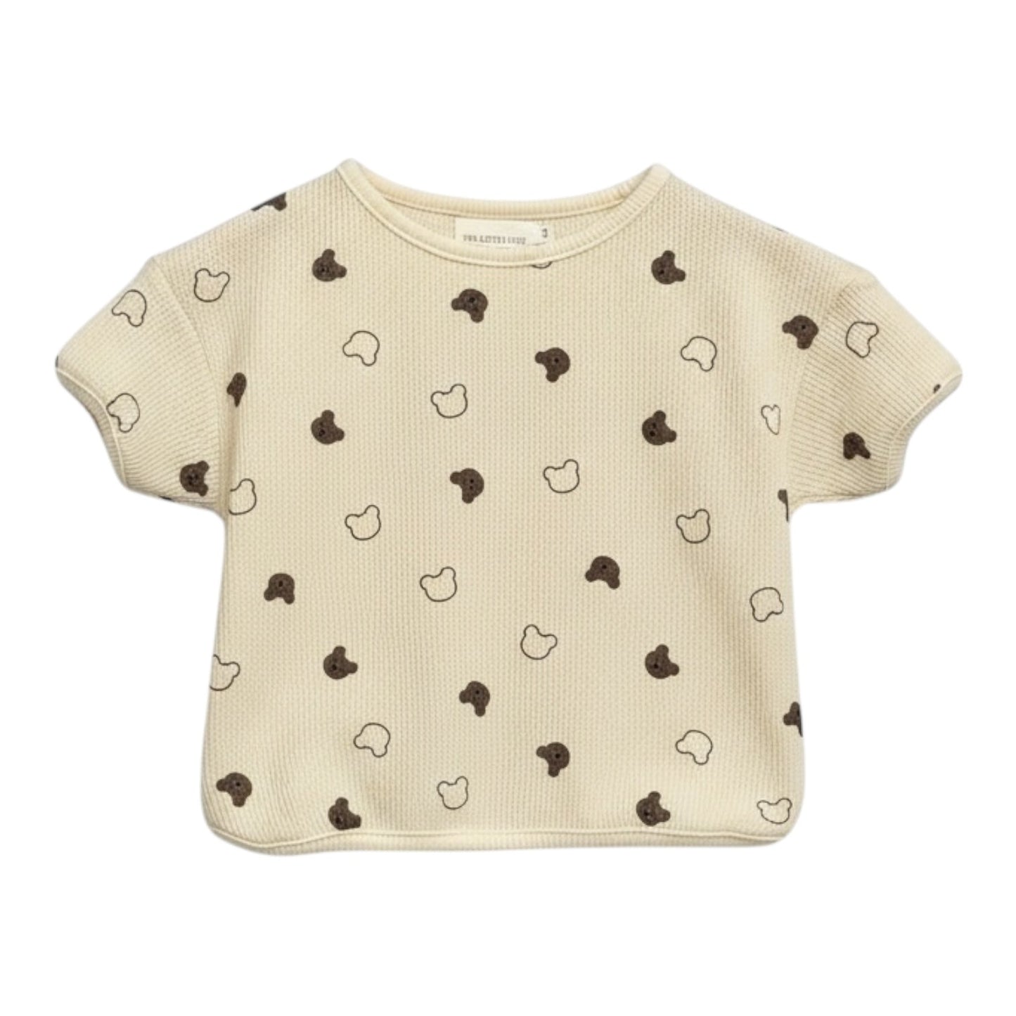 Beige Waffle Teddy Print Top & Shorts Set - The Little Hive