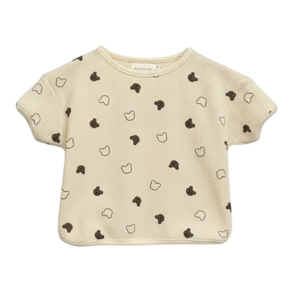 Beige Waffle Teddy Print Top & Shorts Set - The Little Hive