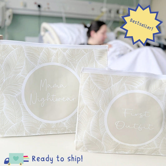 Maternity Hospital Bag Organisers - Beige Leaf | Set of 10